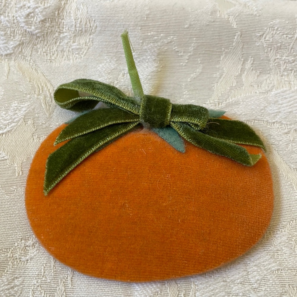 Vintage Japan Sewing Accessory orange tomato velvet Pincushion or ornament